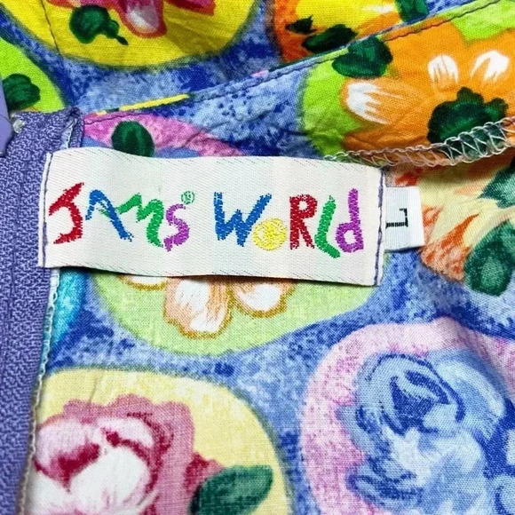 Jams World Short Sleeve Bright Floral Print Maxi Dress - size L VTG - Picture 2 of 5